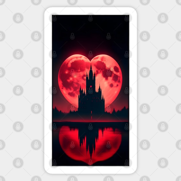 Blood red heart Moon Gothic Valentine Sticker by OddHouse